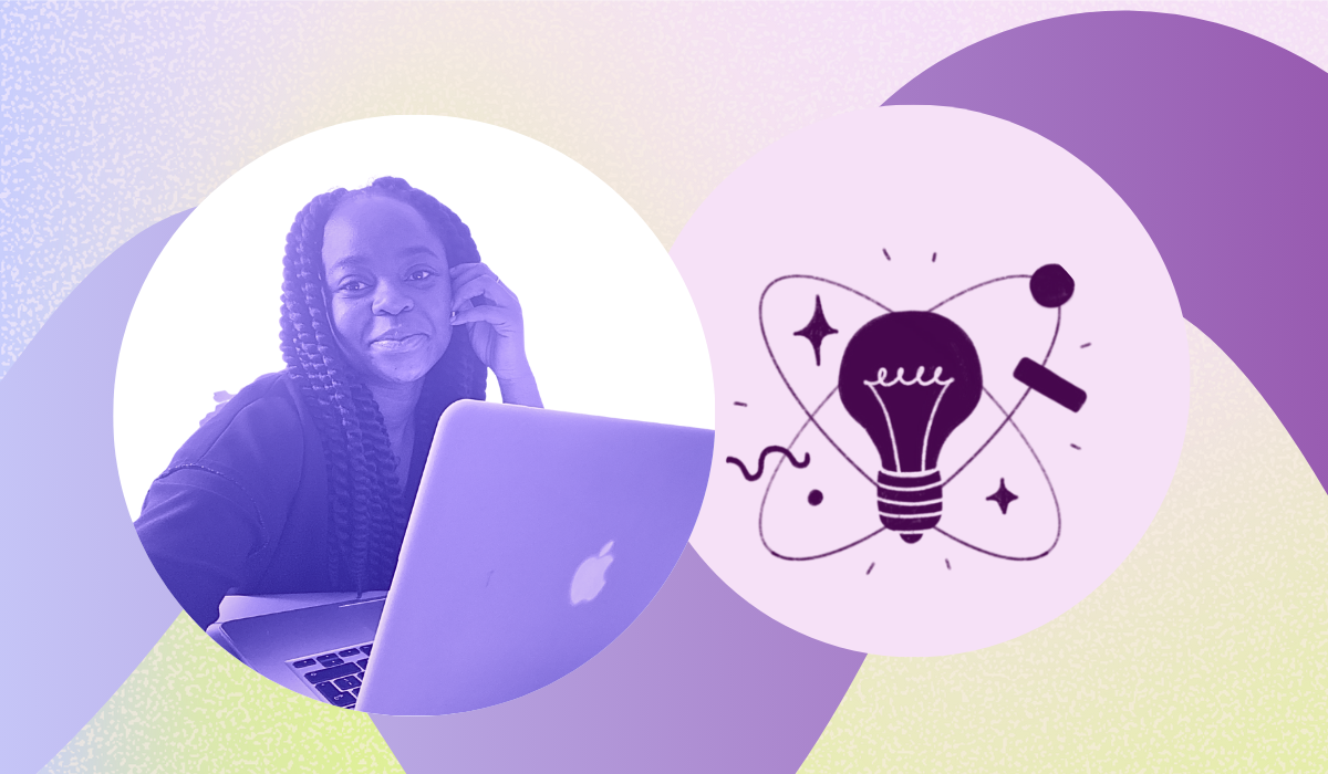 Graphic with Ony at a computer and a lightbulb icon