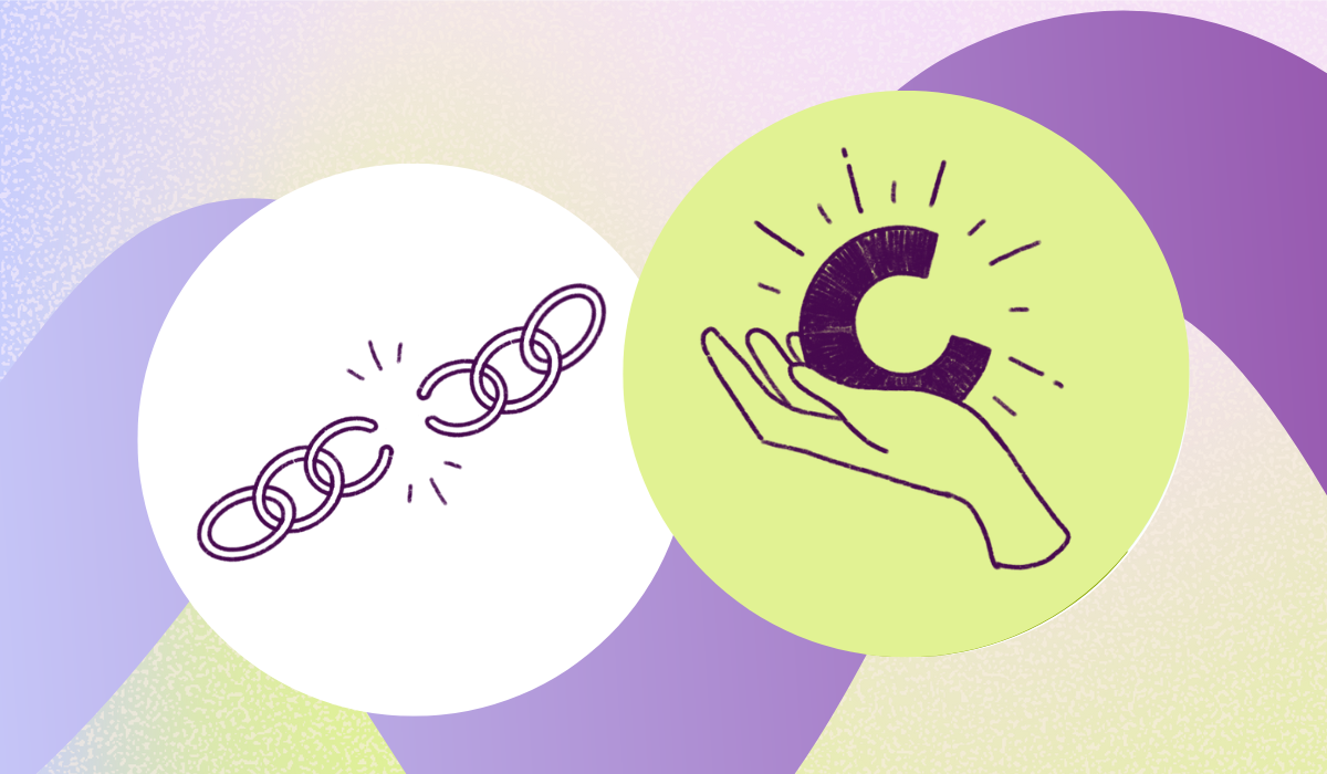 Graphic featuring an icon of a broken chain, signifying 