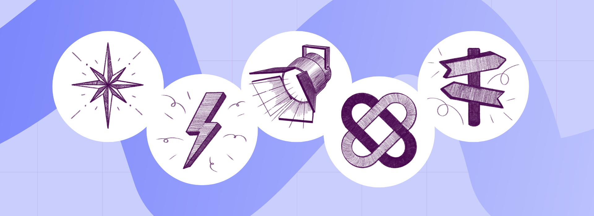 Icons depicting the 5Ps: Purpose, Power, Presence, Partnerships, and Practice